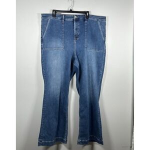 NWT Jen7 by 7 For all Mankind Trouser Jeans Womens 24W Blue Flare Patch Pocket
